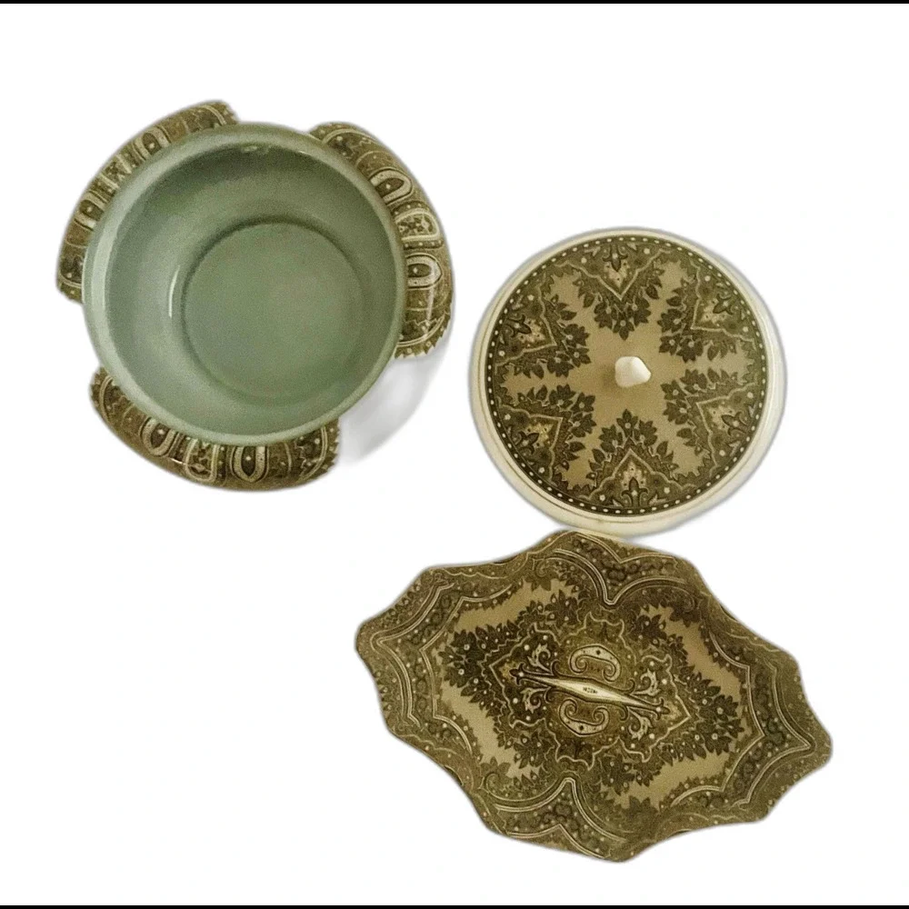 Vintage Croscill's Royal Paisley Glass Bathroom Accessories Bowl Jewelry Plate